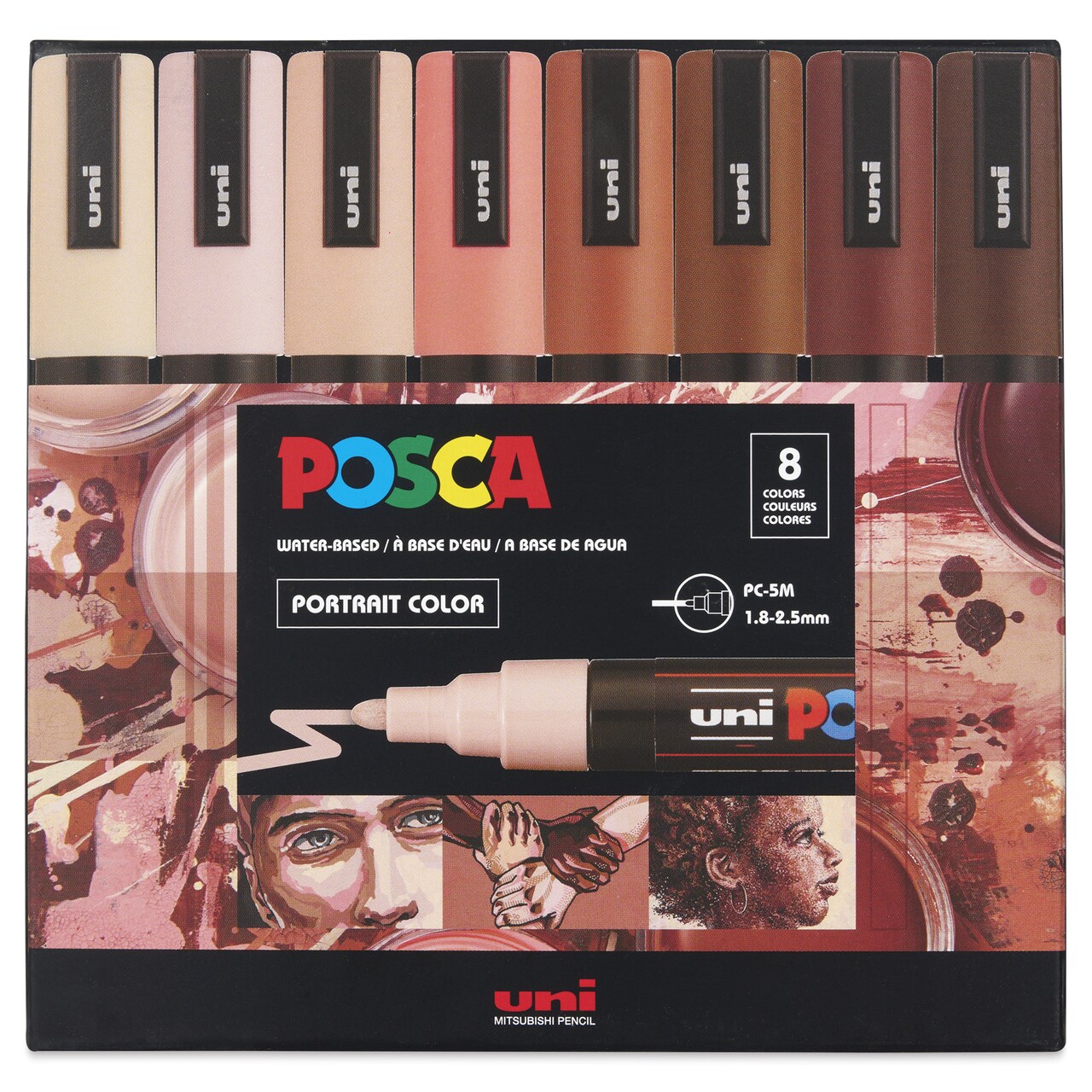 Posca Paint Markers - Set of 8, Portrait Colors, Medium Bullet Tip, 2.5 mm